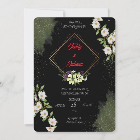 Elegant Floral Wedding Invitation Kaart (Voorkant)