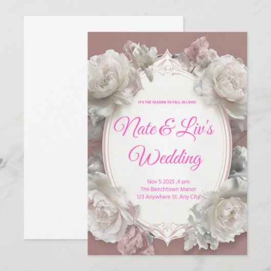 Elegant Floral Wedding Invitation Kaart (Voorkant / Achterkant)