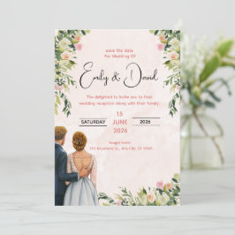 Elegant Floral Wedding Invitation Kaart