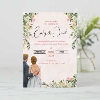Elegant Floral Wedding Invitation Kaart