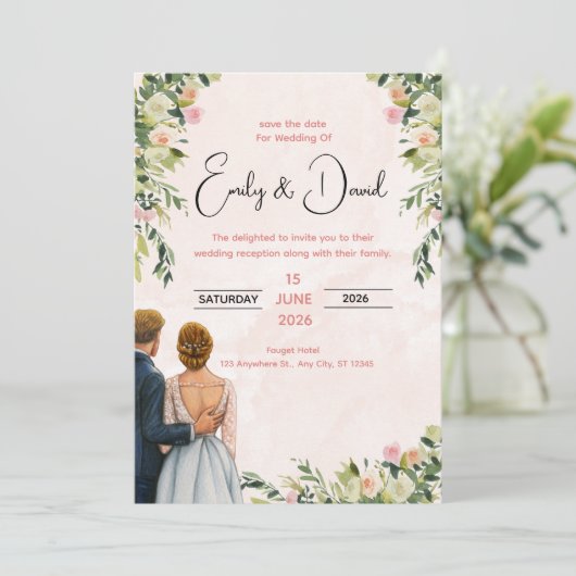 Elegant Floral Wedding Invitation Kaart (Staand voorkant)