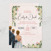 Elegant Floral Wedding Invitation Kaart (Voorkant / Achterkant)