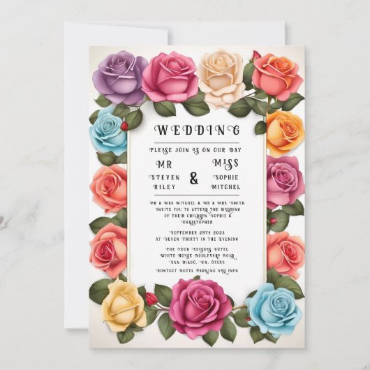 Elegant Floral Wedding Invitation Kaart (Voorkant)
