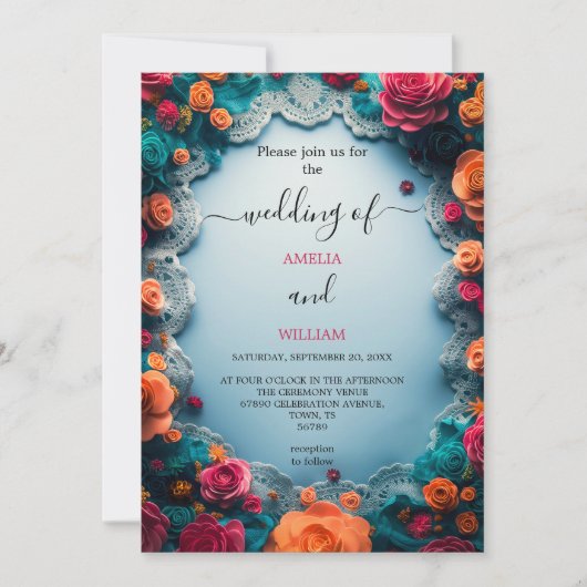 Elegant Floral Wedding Invitation Kaart (Voorkant)