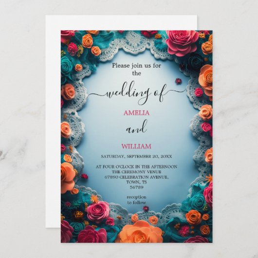 Elegant Floral Wedding Invitation Kaart (Voorkant / Achterkant)