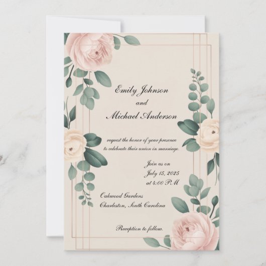 Elegant Floral Wedding Invitation Kaart (Voorkant)