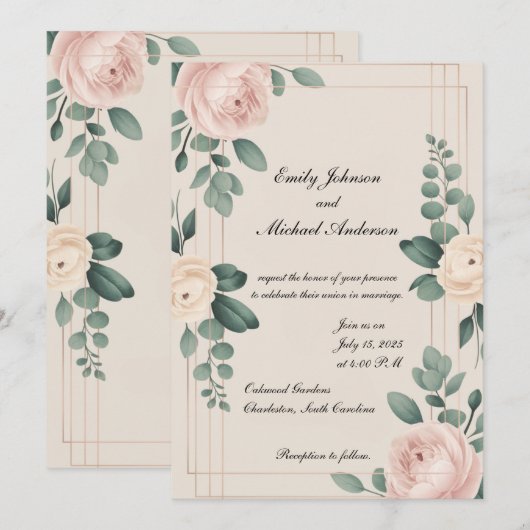 Elegant Floral Wedding Invitation Kaart (Voorkant / Achterkant)