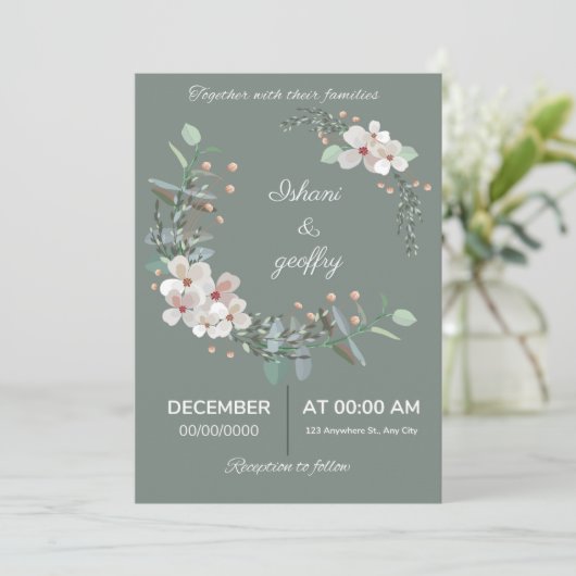 Elegant Floral Wedding Invitation Kaart (Staand voorkant)