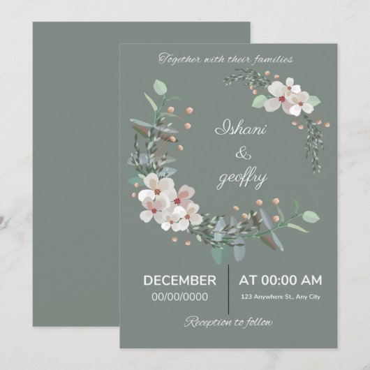 Elegant Floral Wedding Invitation Kaart (Voorkant / Achterkant)