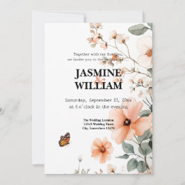 Elegant Floral Wedding Invitation Kaart
