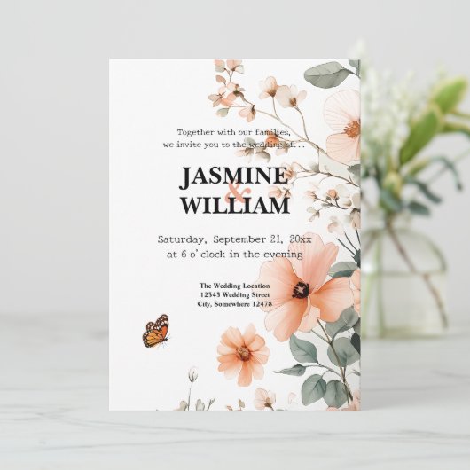 Elegant Floral Wedding Invitation Kaart (Staand voorkant)