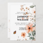 Elegant Floral Wedding Invitation Kaart (Voorkant / Achterkant)