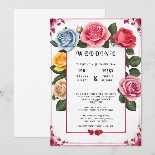 Elegant Floral Wedding Invitation Kaart (Voorkant / Achterkant)