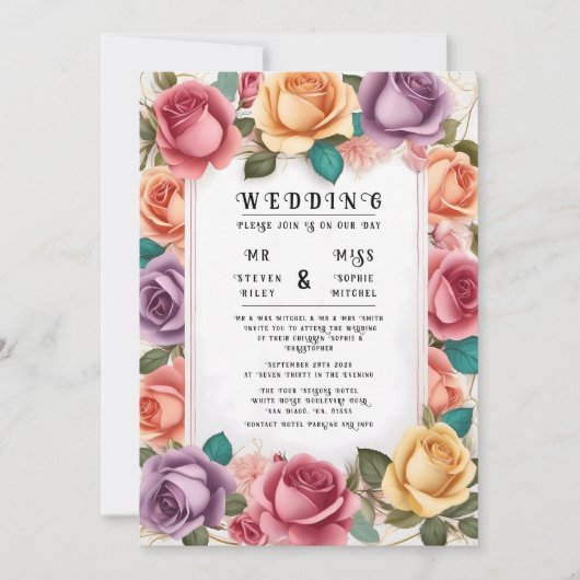 Elegant Floral Wedding Invitation Kaart (Voorkant)