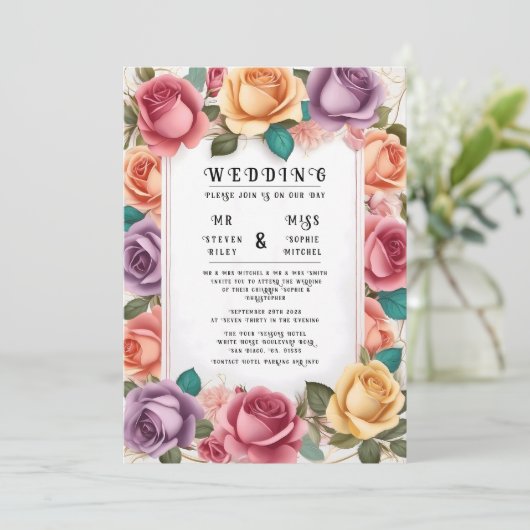 Elegant Floral Wedding Invitation Kaart (Staand voorkant)