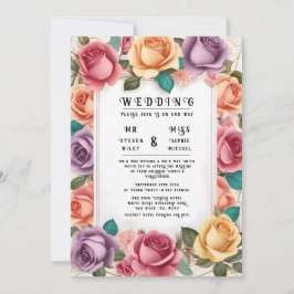 Elegant Floral Wedding Invitation Kaart