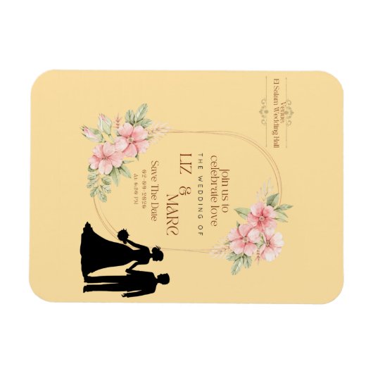 Elegant Floral Wedding Invitation Magneet (Horizontaal)