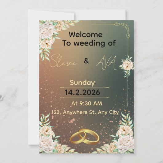 Elegant Floral Wedding Invitation Minimal & Roma Kaart (Voorkant)