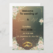 Elegant Floral Wedding Invitation Minimal & Roma Kaart (Voorkant / Achterkant)