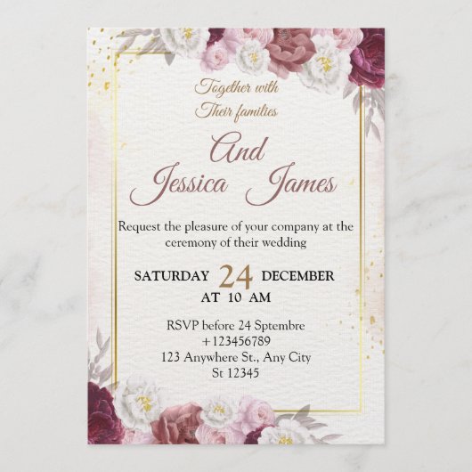 Elegant Floral Wedding Invitation Modern card Kaart (Voorkant)