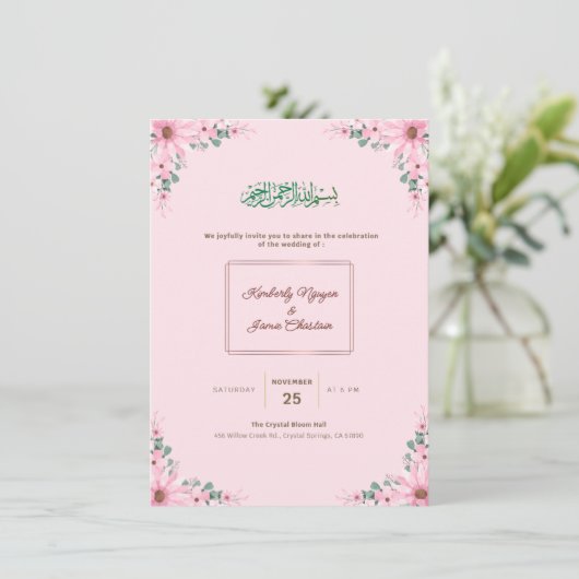 Elegant Floral Wedding Invitation | Modern & Roman Kaart (Staand voorkant)