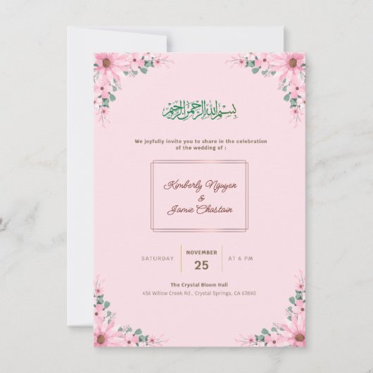 Elegant Floral Wedding Invitation | Modern & Roman Kaart (Voorkant)