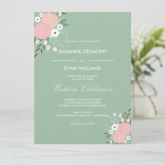 Elegant Floral Wedding Invitation - Munt Kaart (Staand voorkant)
