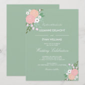 Elegant Floral Wedding Invitation - Munt Kaart (Voorkant / Achterkant)