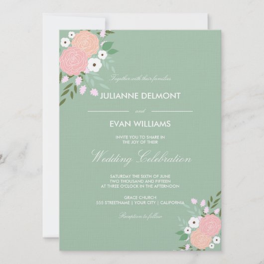 Elegant Floral Wedding Invitation - Munt Kaart (Voorkant)