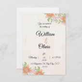 Elegant Floral Wedding Invitation | Peach & Green  Kaart (Voorkant / Achterkant)