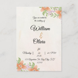 Elegant Floral Wedding Invitation | Peach & Green  Kaart