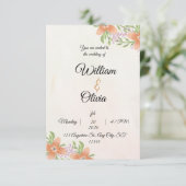 Elegant Floral Wedding Invitation | Peach & Green  Kaart (Staand voorkant)