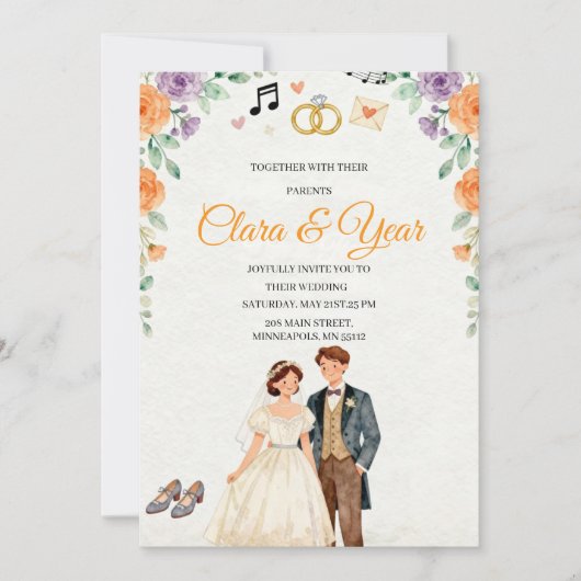 Elegant Floral Wedding Invitation | Romantic Garde Kaart (Voorkant)