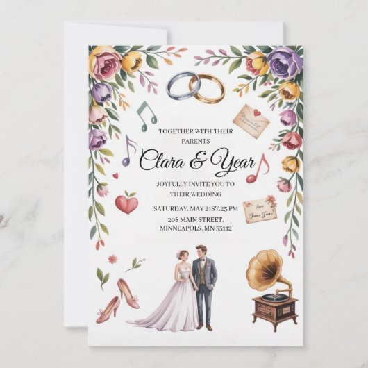Elegant Floral Wedding Invitation | Romantic Garde Kaart (Voorkant)