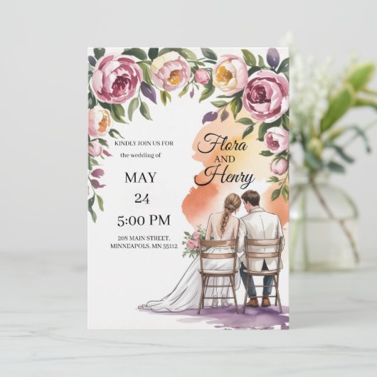 Elegant Floral Wedding Invitation | Romantic Garde Kaart (Staand voorkant)
