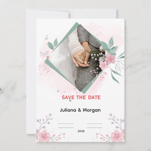 Elegant Floral Wedding Invitation | Romantic Pink  Kaart (Voorkant)