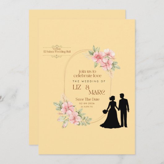 Elegant Floral Wedding Invitation Save The Date (Voorkant / Achterkant)