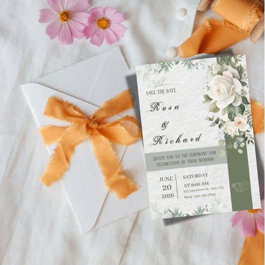 Elegant Floral Wedding Invitation – Save the Date Kaart