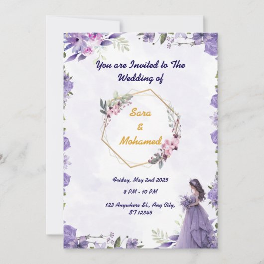 Elegant Floral Wedding Invitation Template Kaart (Voorkant)