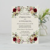 Elegant Floral Wedding Invitation & Timeline Card  Folie Uitnodiging (Staand Voorkant)