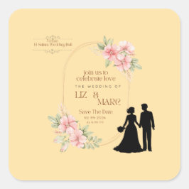 Elegant Floral Wedding Invitation Vierkante Sticker
