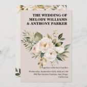 Elegant Floral Wedding Invitation | White Rose & E Kaart (Voorkant / Achterkant)