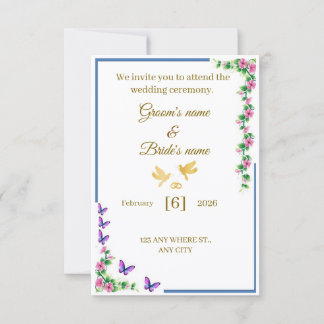 Elegant Floral Wedding Invitation with Butterflies Bedankkaart