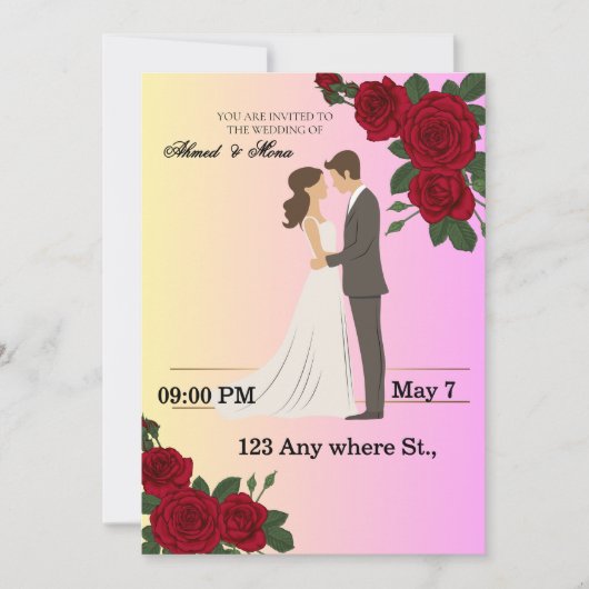 Elegant Floral Wedding Invitation with Couple Art Kaart (Voorkant)