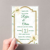 Elegant Floral Wedding Invitation with Gold Frame  Acryl Uitnodigingen (Insitu (Draagbaar))