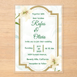 Elegant Floral Wedding Invitation with Gold Frame  Acryl Uitnodigingen