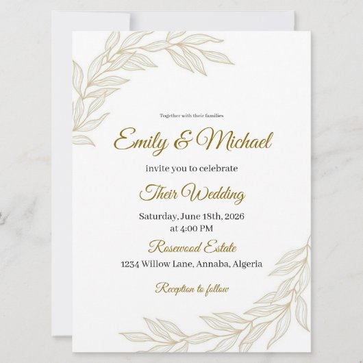 Elegant Floral Wedding Invitation with Gold Script Kaart (Voorkant)