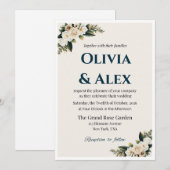Elegant Floral Wedding Invitation with Greenery Kaart (Voorkant / Achterkant)