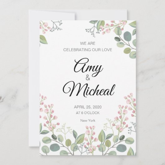 Elegant Floral Wedding Invitding Kaart (Voorkant)
