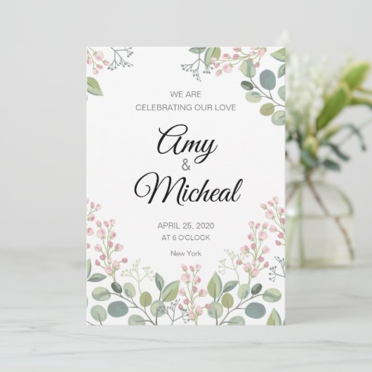 Elegant Floral Wedding Invitding Kaart (Staand voorkant)
